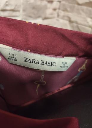 Блуза свободная рубашка бордовая с принтом цепи ремешки zara9 фото