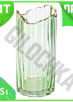 Ve декоративная ваза из стекла new version зеленая с золотой окантовкой для интерьера элемент декора д n6w_ver