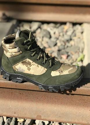 Зимові ботинки хутро олива 36-46 нубук водостійка підошва теп dm-11