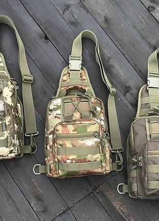 Тактична сумка-рюкзак через плече 7л олива з системою molle водонепроникна кордура 900d для правшів і лі dm-11