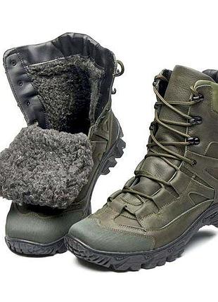 Зимние берцы мех олива гидрофобная кожа кордура шерсть трековая подошва dm-11