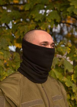 Флисовый баф зимний тактический с регулировкой эластичной резинкой черный 300гр/м универсальный 32х26,5 dm-11