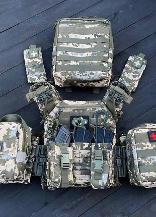 Плитоноска gen.9 тактическая с тройным итогом под магазины рюкзаком под гидратор 30х25х10 см пиксель dm-11