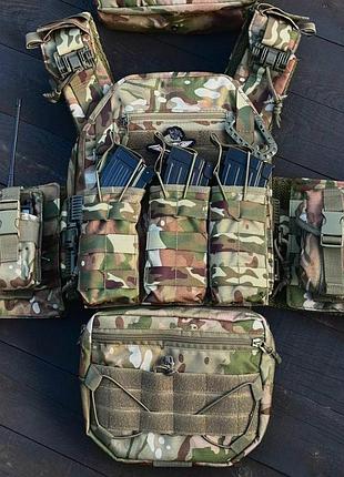 Плитоноска gen.9 тактическая с боковыми карманами 15х30 см под плиты 25х30 см. мультикам с подсумоками ve-33