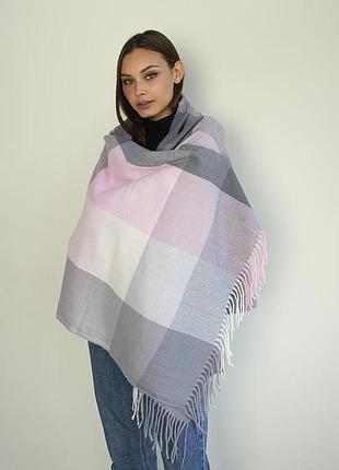 Палантин кашемировый «квадраты ii», темно-серый + розовый + белый + темно-серый