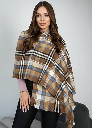 Кашемировый палантин «флер», коричневый + синий + белый