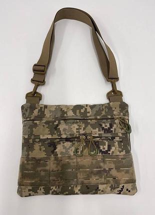 Сумка через плечо тактическая с велкро для военных черная пиксель койот cordura 1000d dr-11