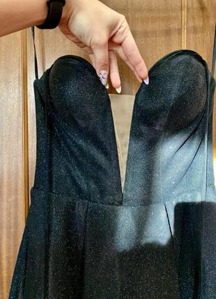 Невероятное мерцающее вечернее выпускное платье бюстье черного цвета4 фото