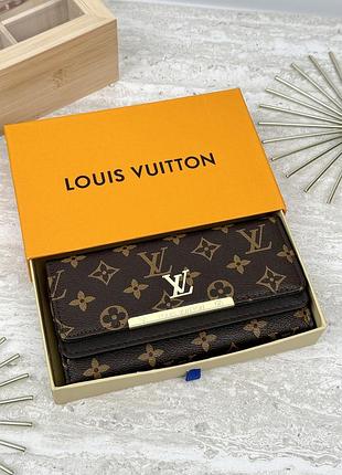 Женский кошелек louis vuitton большой двойной коричнево-коричневый е