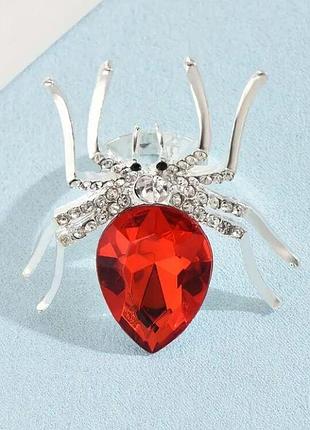 Кольцо, перстень паук серебро безразмерное с красным камнем, металл