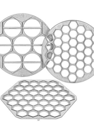 Комплект из 3 форм для лепки пельменей и вареников: круглая, шестиугольная пельменница и форма для вареников