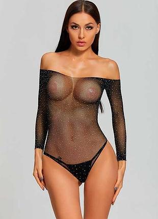 Соблазнительное боди украшено стразами s/m/l черный k000255