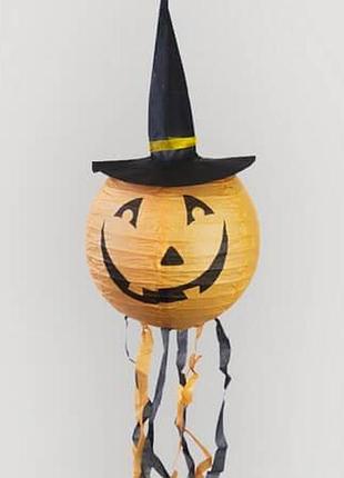 Подвесной декор бумажный 20см тыква в шляпе