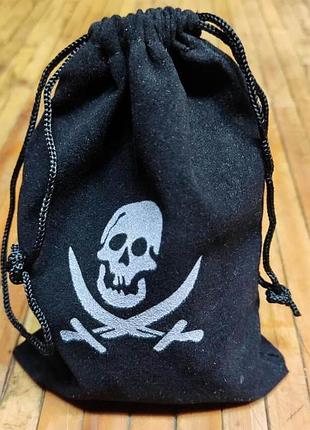 Мішечок, гаманець пірата для монет, піастрів 16х12 см із зав'язками, черепом