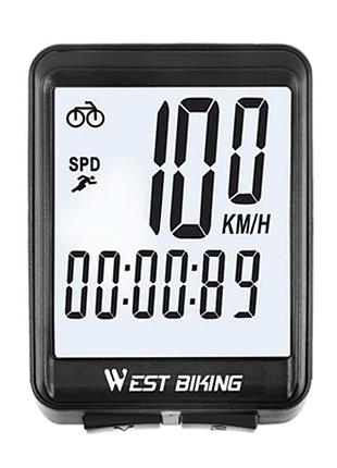 Велокомпьютер west biking 0702054 с подсветкой white беспроводной ve-33