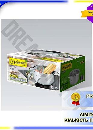 Dm кастрюля нержавеющая maestro спецификация 2.2 3,4 л с жаропрочным стеклом для запекания и варки кас spe|lz