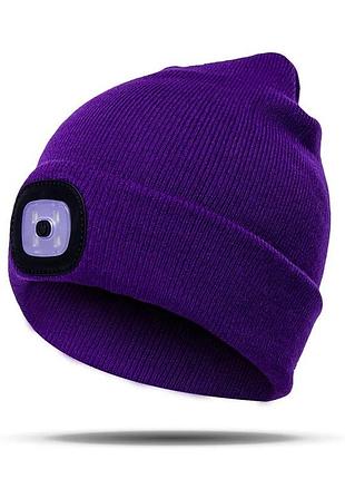 Шапка с перезаряжаемым led фонарём portwest b029 usb фиолетовый