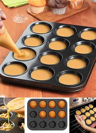 Форма для выпечки кексов и маффинов на 12 ячеек с антипригарным покрытием 35х26х2.3 см №3
