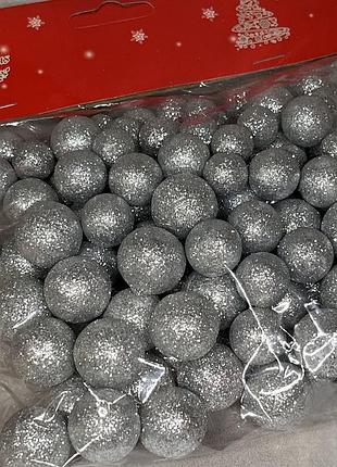 Набор пенопластовых шариков с блестками, серебро, арт 019734, упаковка 110 шт., серебристый