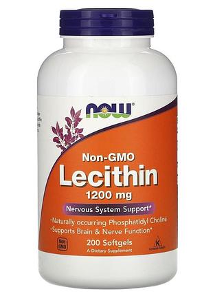 Лецитин, lecithin, now foods, 1200 мг, 200 гелевих капсул