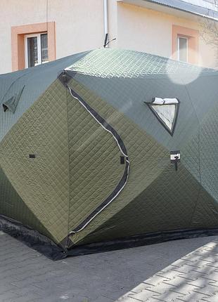 Палатка зимняя утепленная "куб" 4-х местная lugi (210х210х210), зимняя палатка для рыбака туризма кемпинга и путешествий хаки