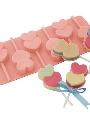 Силиконовая форма для леденцов и конфет на палочке "сердечки" бежевый