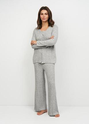 Жіночий комплект штани, майка, кофта,  сірий рубчик 30366