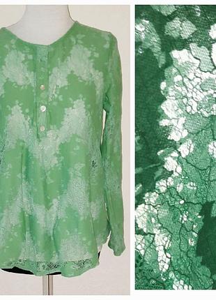 New collection блуза l-xl 48-50 зелёная цветы прозрачные длинные рукава италия