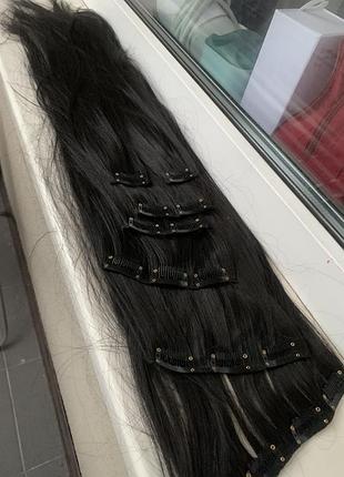 Трессы волосы накладные на клипсах 55 см черный цвет 7 штук черный цвет