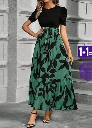 Довга сукня в принт з поясом shein xl