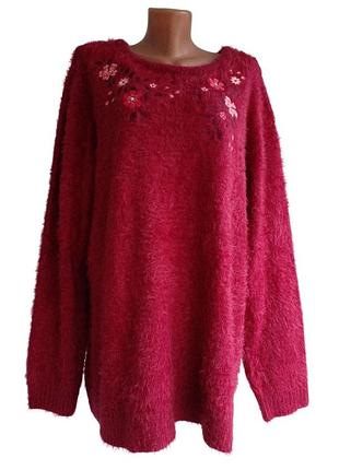 Свитер джемпер туника с вышивкой травка большого размера батал