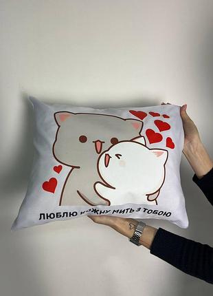 Подушка с принтом габардиновая люблю каждое мгновение, белая 35х45 (2105)