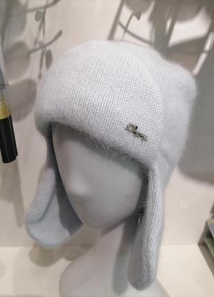 Ушанка голубого цвета ангора