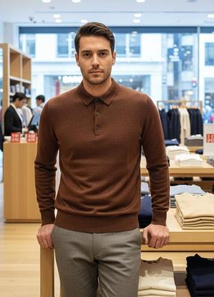 Мужской свитер-поло uniqlo коричневый l шерсть 100%