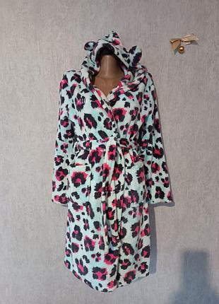 Пушистый флисовый халат с ушками на девочку 12-13 лет