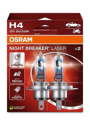 Автолампа галогеновая 60/55w h4 12v 60/55w p43t / night breaker® laser - на 150% більше світла на дорозі / 2ш