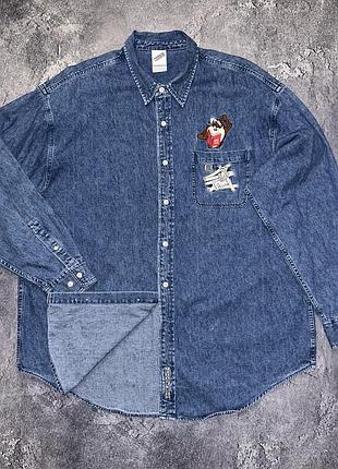 Вінтажна джинсова сорочка warner bros з вишивкою «taz тасманійський диявол mr. fix it» xl розмір оригінал
