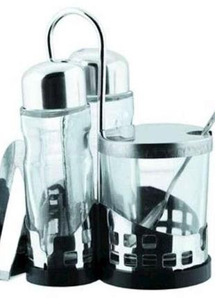 Набор для специй на подставке 9547 соль/перец/сахар/салф. нео (5пр.) тм empire