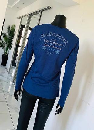 Лонгслив napapijri темно-синий с принтом expedition company, размер uk 12 (m)