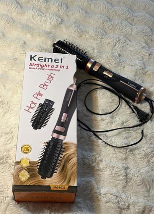 Фен-щітка для укладання волосся 2 в 1 з обертовою насадкою kemei