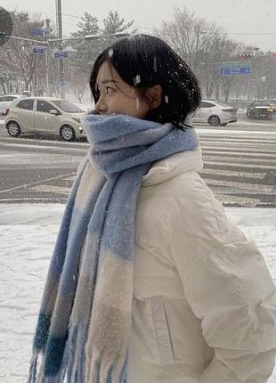 Шарф клетка голубой серый