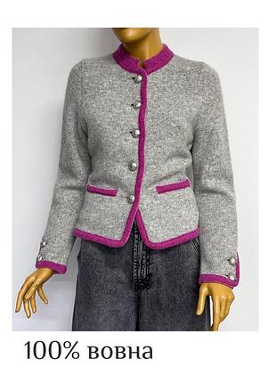 Mirabell salzburg вʼязаний теплий вовняний сірий базовий кардиган жакет сверт з металевими ґудзиками вовна р. xs s