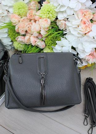 Жіноча стильна та якісна сумка з еко шкіри графіт