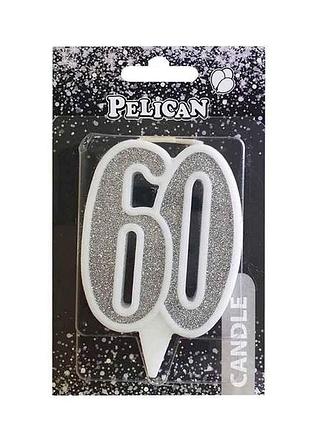 Свічка ювілейна 60 срібло 7см. тм pelican