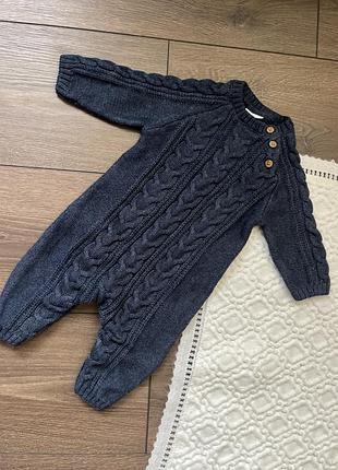 Темно синій вʼязаний чоловічок ромпер на кнопках некст next для хлопчика 0-3 міс 62 см