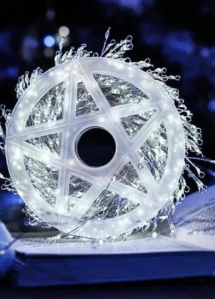 Гирлянда роса на катушке фейерверк - мишура от usb, 20м, 600led + пульт белый