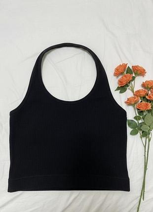 Черный денский кроп топ в рубчик