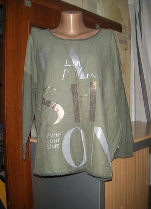 Комбинированный лонгслив оливкового цвета, размер l - 16 - 50