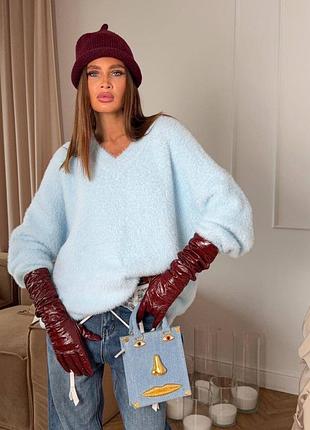 Перчатки бордо бургунді високі шкіра