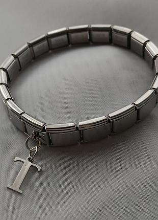 Буква т браслет с буквой т нержавейка нержавеющая сталь медсталь унисекс купить именной браслет эластичный сегментарный